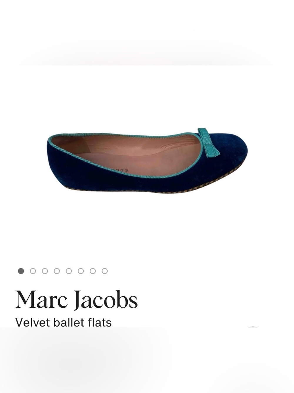Marc Jacobs Navy Velvet Ballet Flat with Teal Trim and Bow